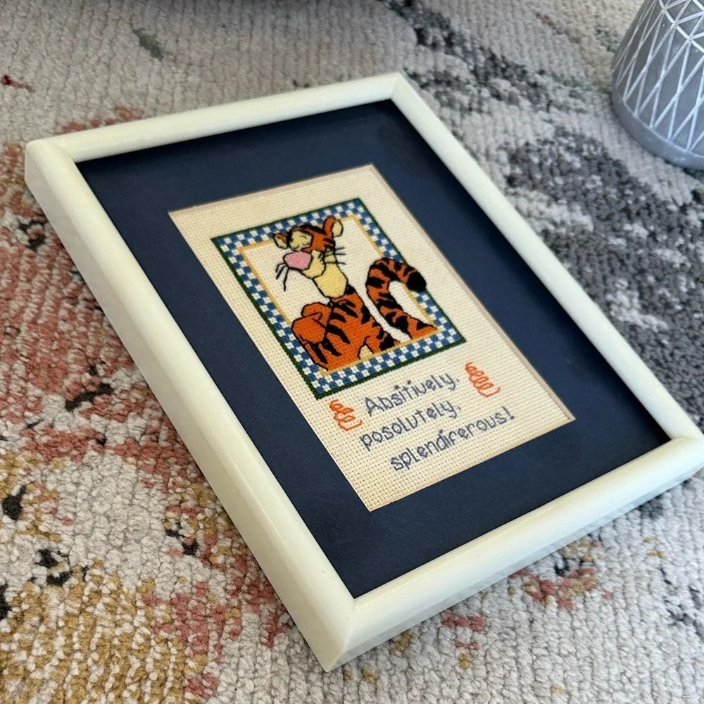 Disney Tigger Handmade Cross-Stitch Art in Cream Frame splendiferous